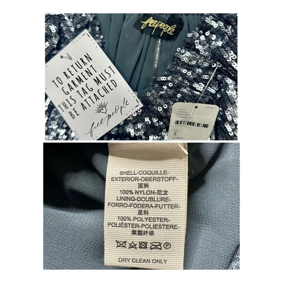 Free People Emilia Sequin Off Shoulder Romper in  Gunmetal Silver NWT Small - Picture 14 of 16